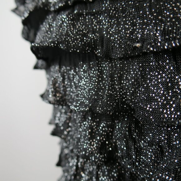 Free People Rows of Ruffles Dress Black Glitter Cascade Ruffle Slip Dress M NWOT - Picture 9 of 16